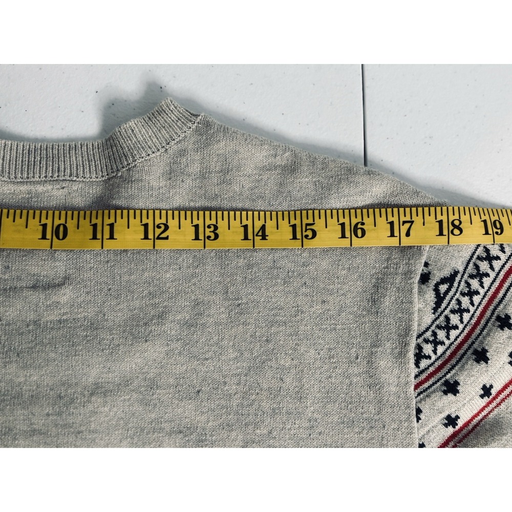 On The Byas Mens Small Gray Navy Red Fair Isle Holiday Graphic Wolf Knit Sweater - Picture 13 of 14